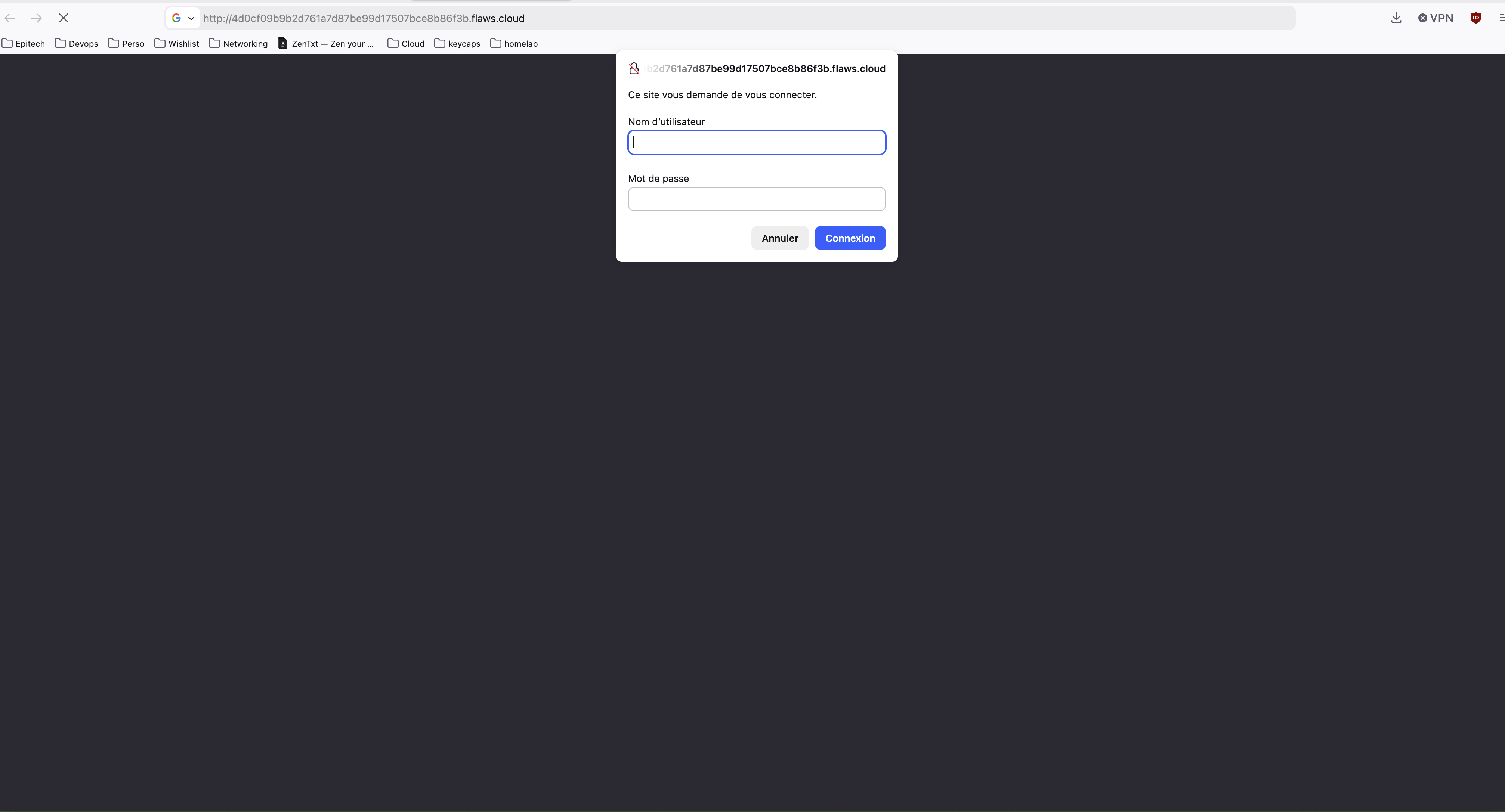 Page de connexion nginx level 4