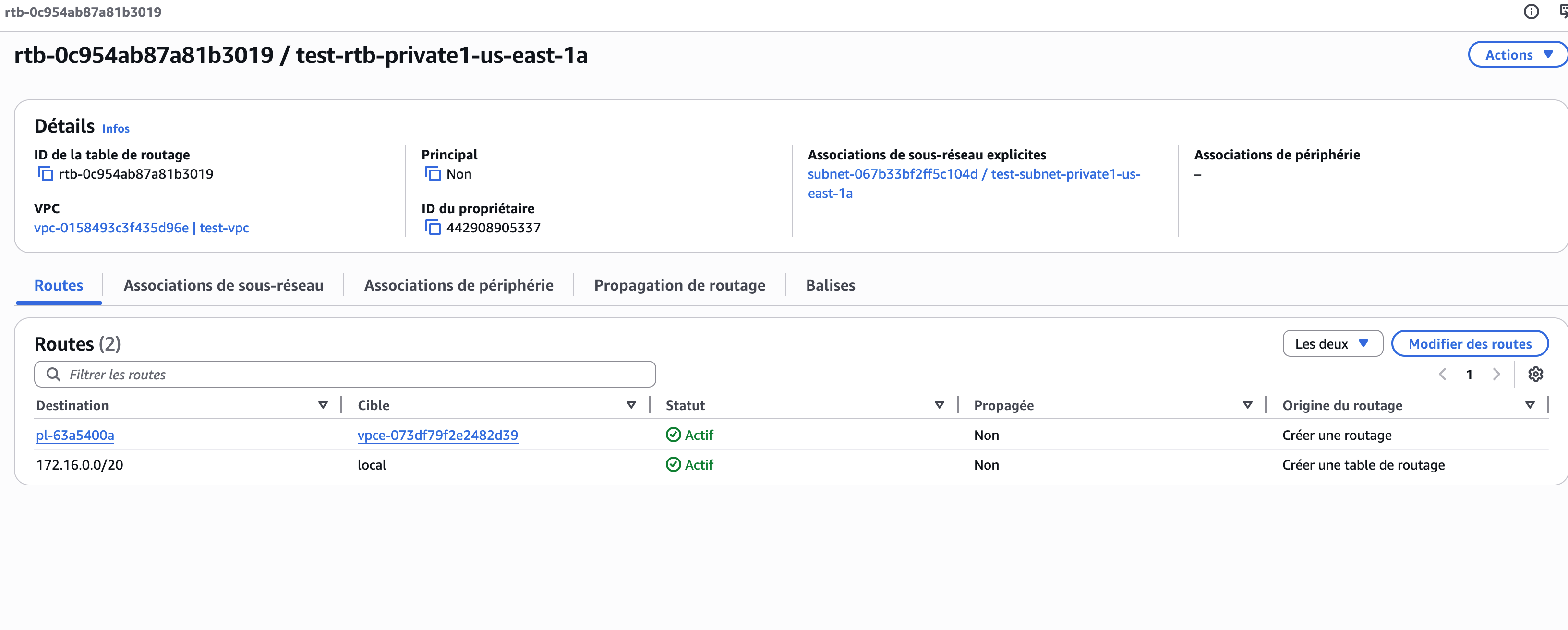 Route table privée avec VPC Endpoint S3